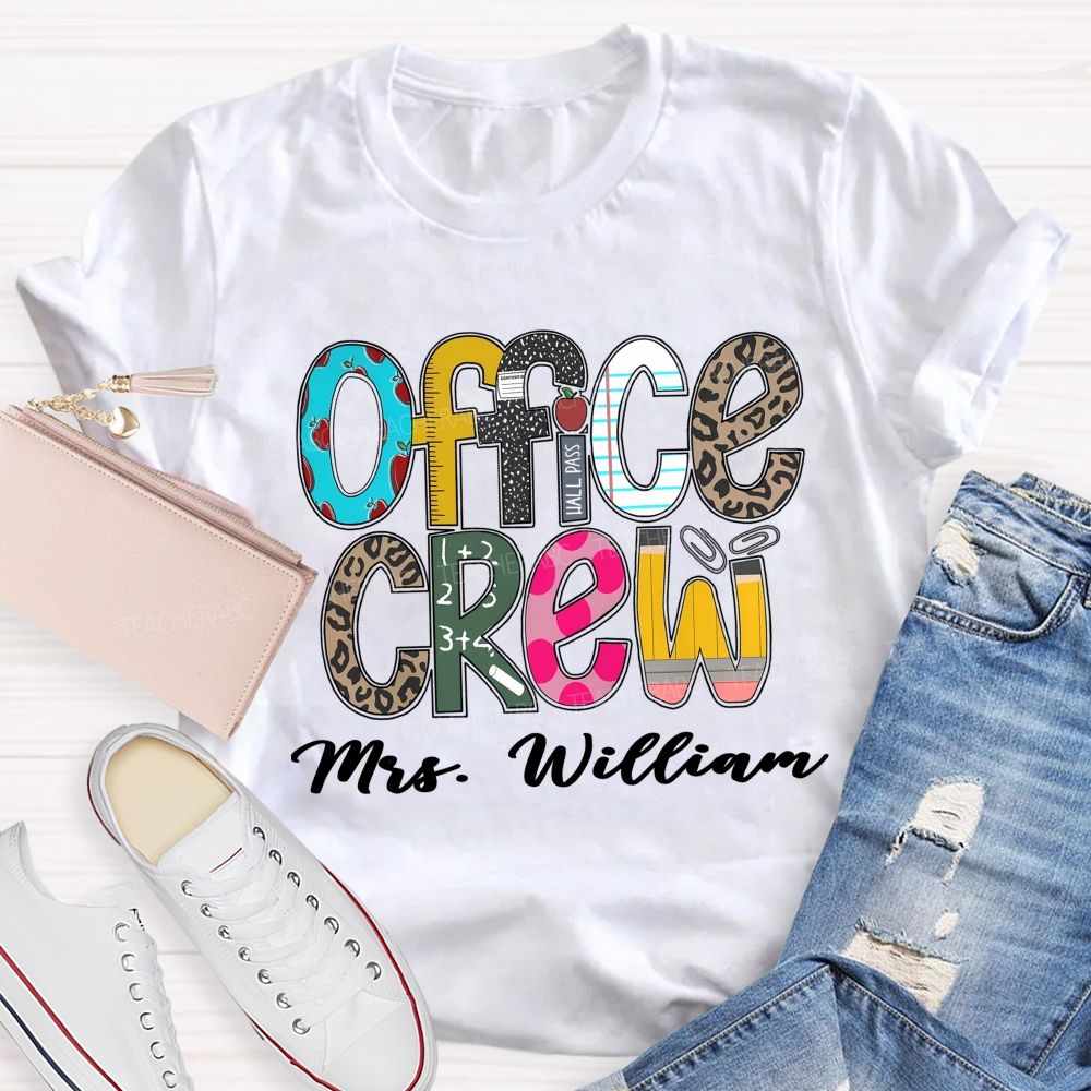 Personalized Name Office Crew Leopard Printed Teacher T-Shirt
