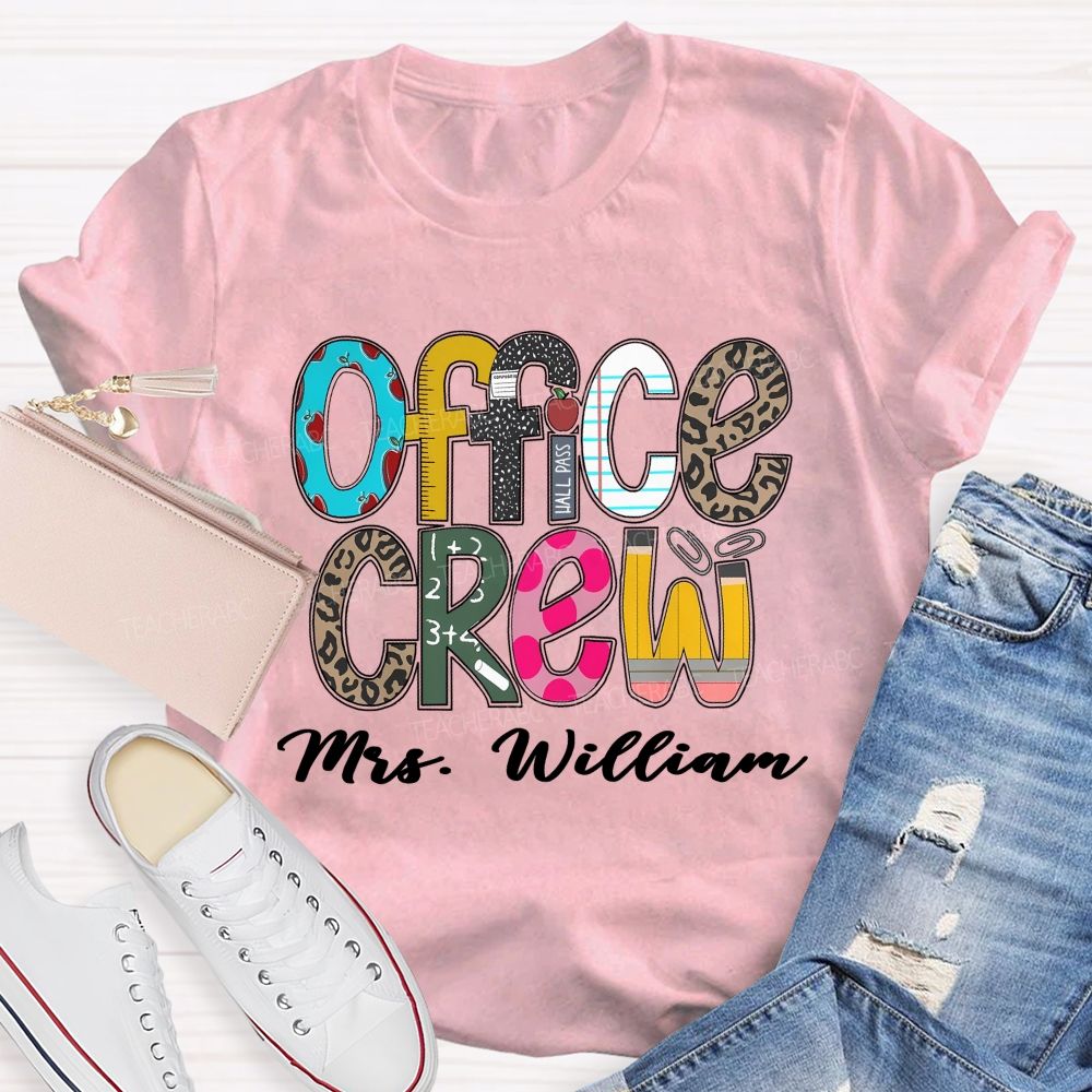 Personalized Name Office Crew Leopard Printed Teacher T-Shirt