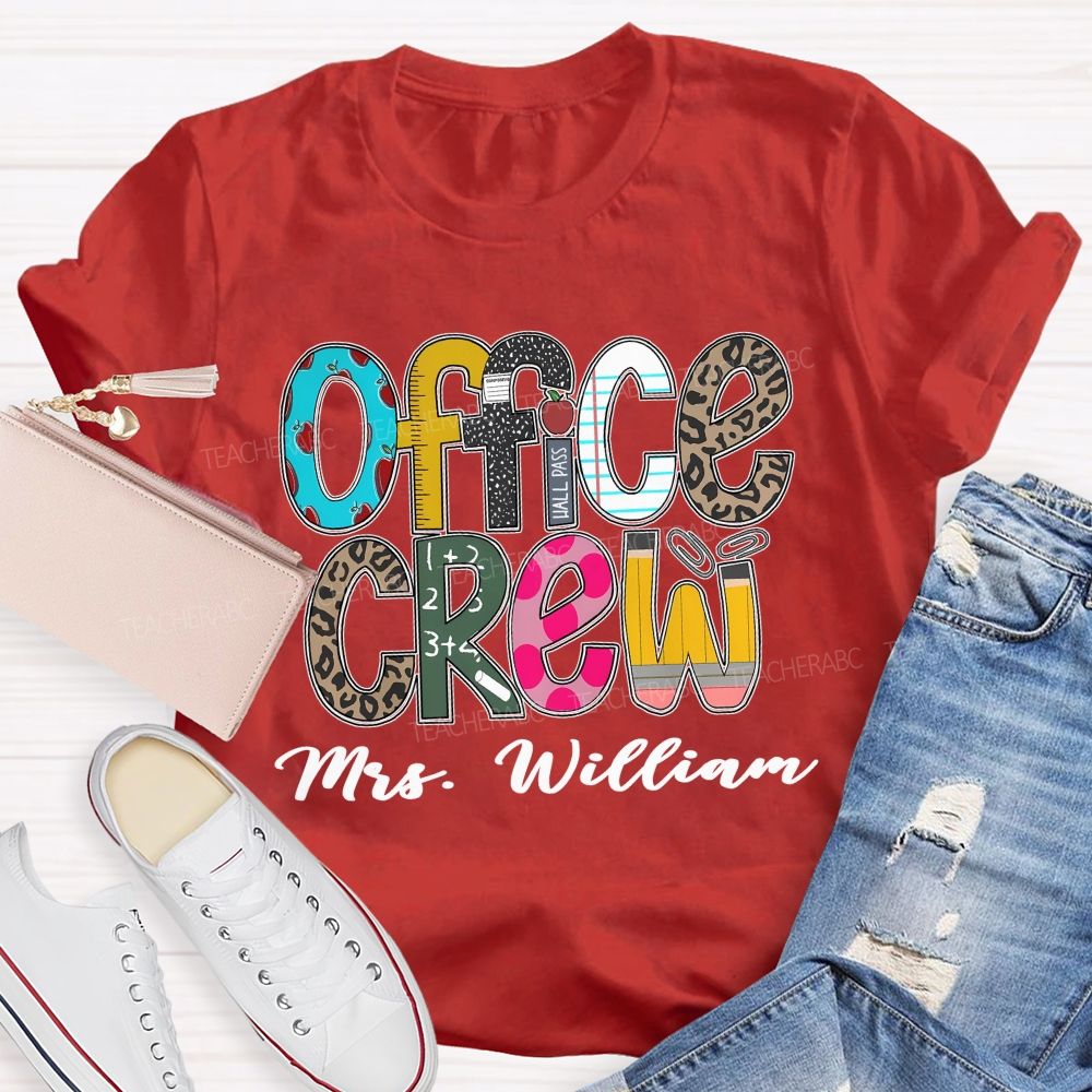 Personalized Name Office Crew Leopard Printed Teacher T-Shirt
