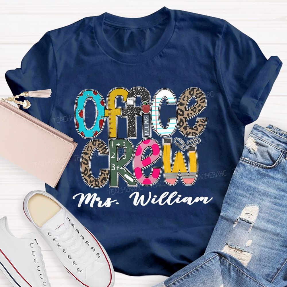 Personalized Name Office Crew Leopard Printed Teacher T-Shirt
