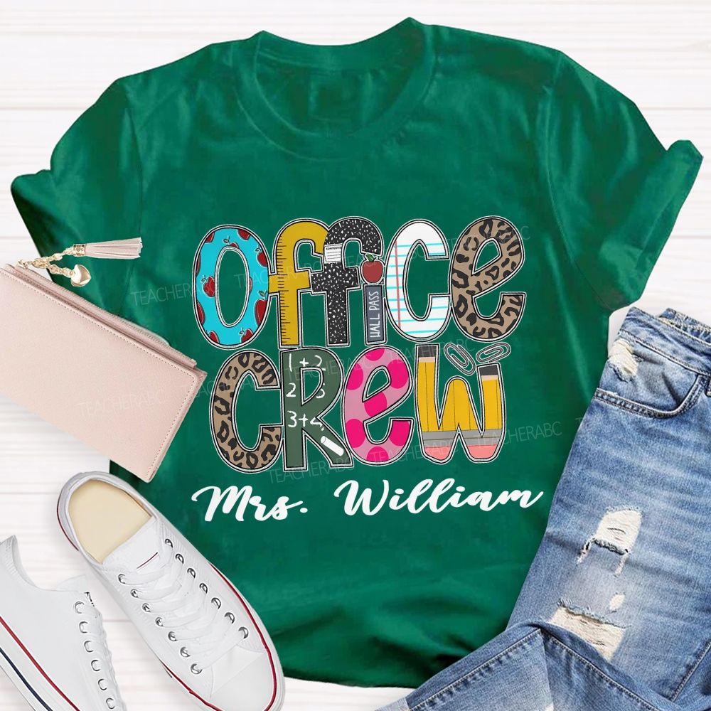 Personalized Name Office Crew Leopard Printed Teacher T-Shirt