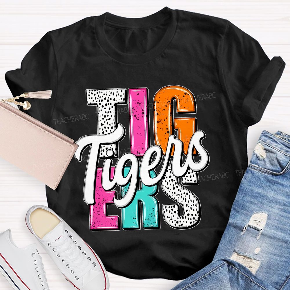 Personalized Mascot Colorful And Dots Letters Teacher T-Shirt