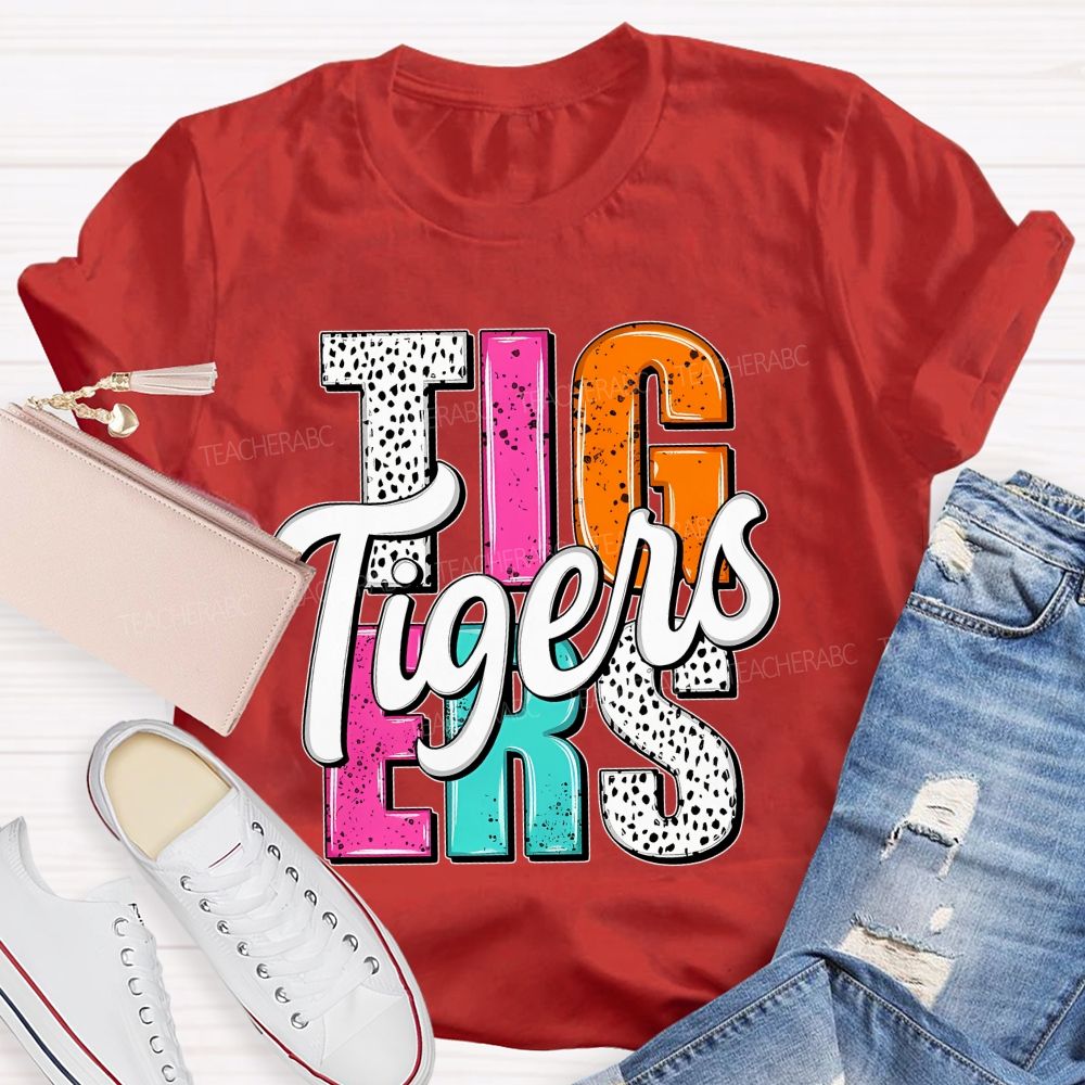 Personalized Mascot Colorful And Dots Letters Teacher T-Shirt