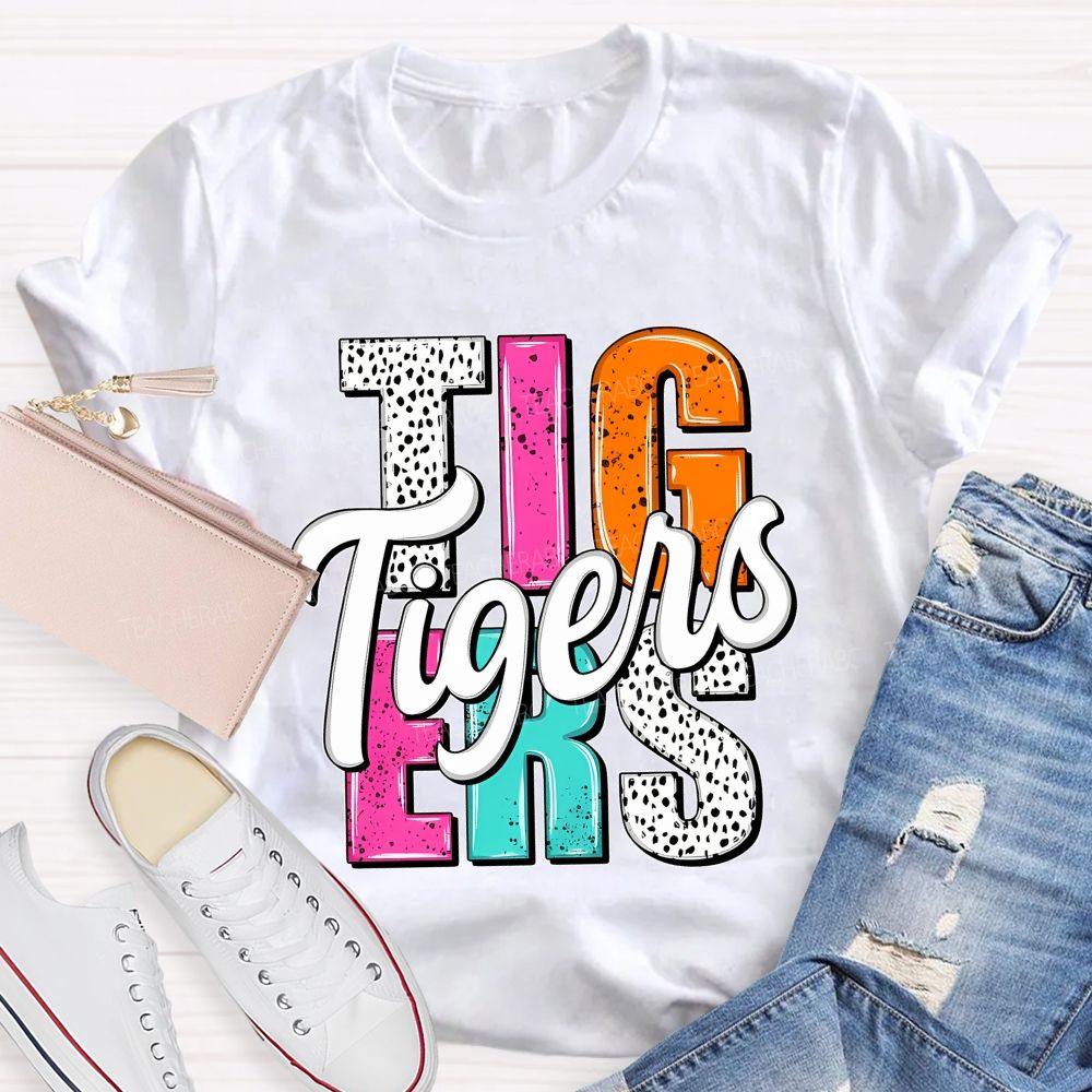 Personalized Mascot Colorful And Dots Letters Teacher T-Shirt