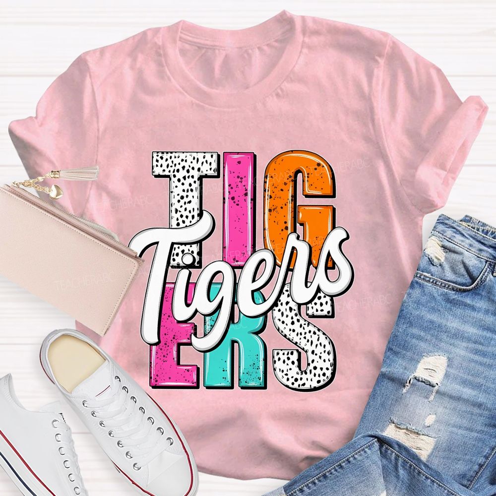 Personalized Mascot Colorful And Dots Letters Teacher T-Shirt