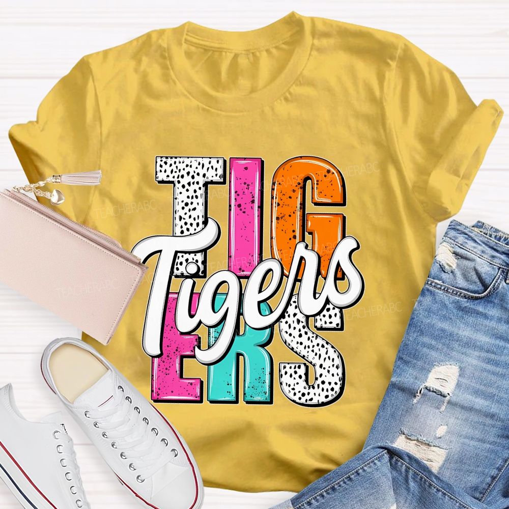 Personalized Mascot Colorful And Dots Letters Teacher T-Shirt