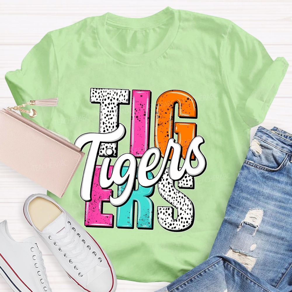 Personalized Mascot Colorful And Dots Letters Teacher T-Shirt