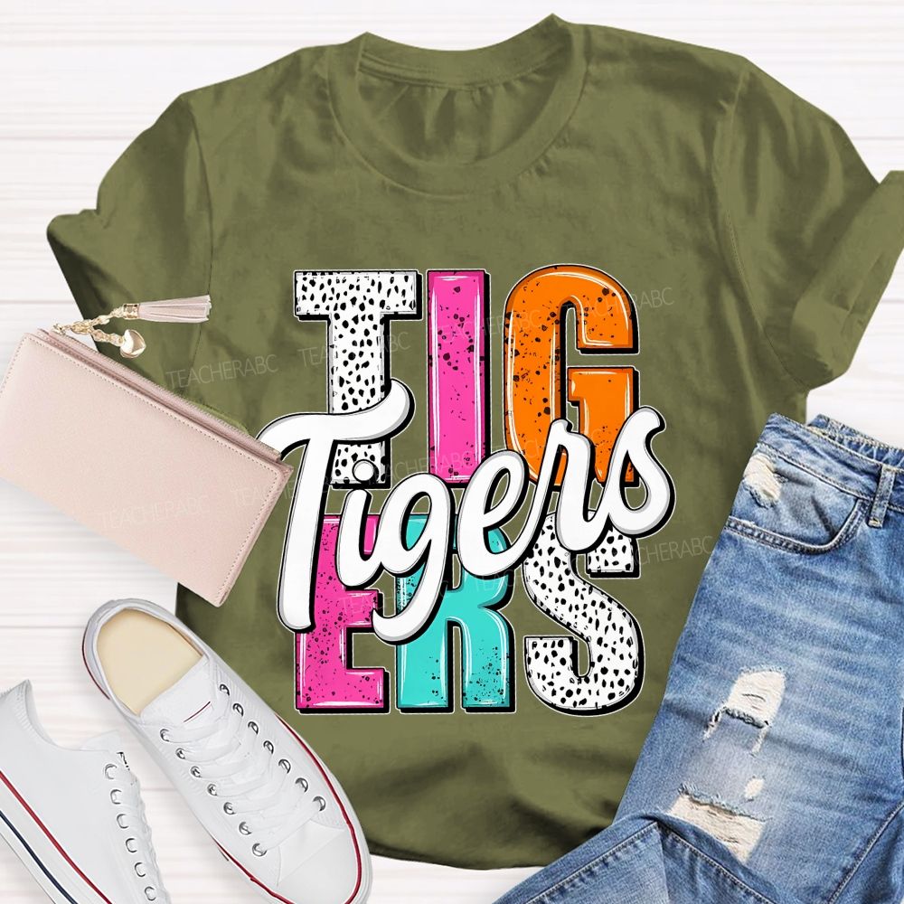 Personalized Mascot Colorful And Dots Letters Teacher T-Shirt