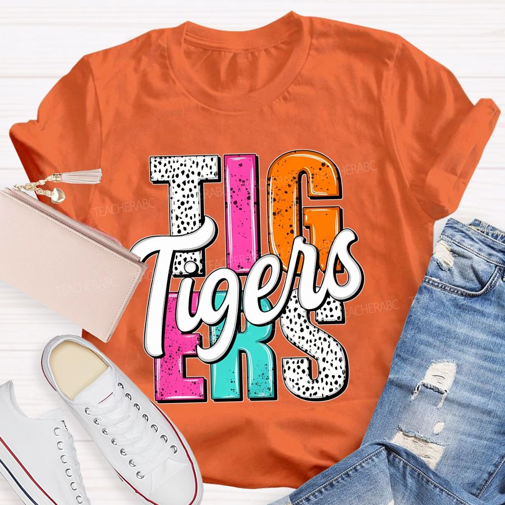 Personalized Mascot Colorful And Dots Letters Teacher T-Shirt