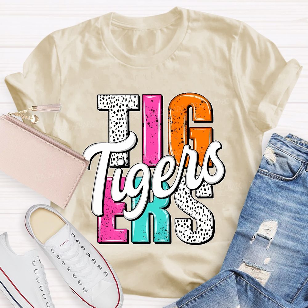 Personalized Mascot Colorful And Dots Letters Teacher T-Shirt