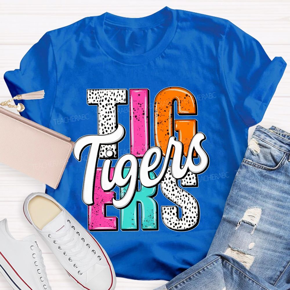 Personalized Mascot Colorful And Dots Letters Teacher T-Shirt
