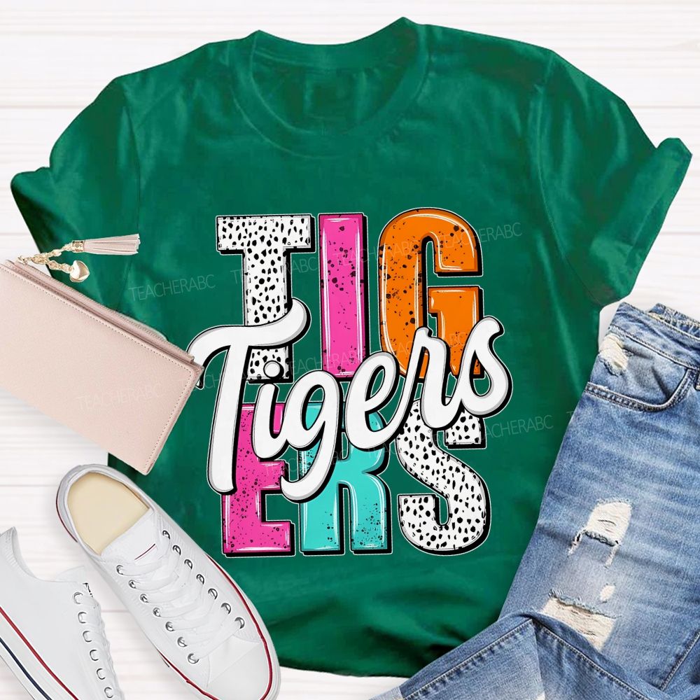 Personalized Mascot Colorful And Dots Letters Teacher T-Shirt