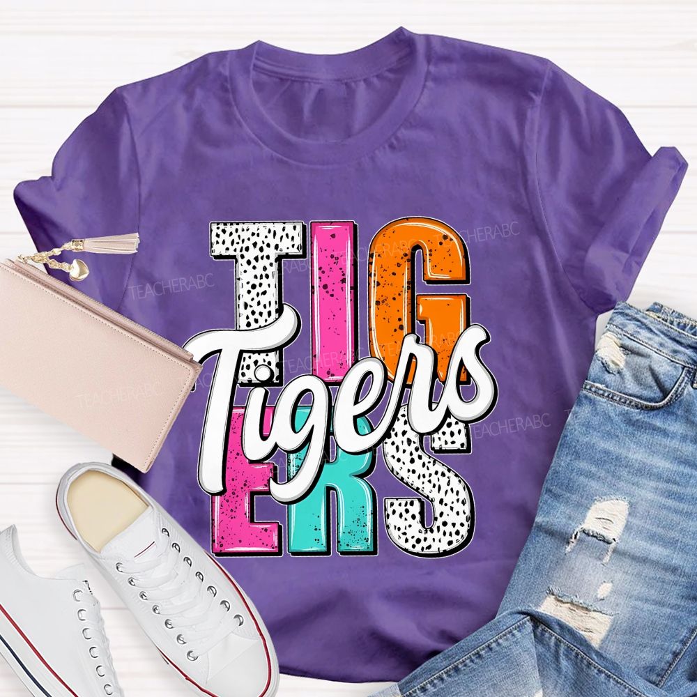 Personalized Mascot Colorful And Dots Letters Teacher T-Shirt