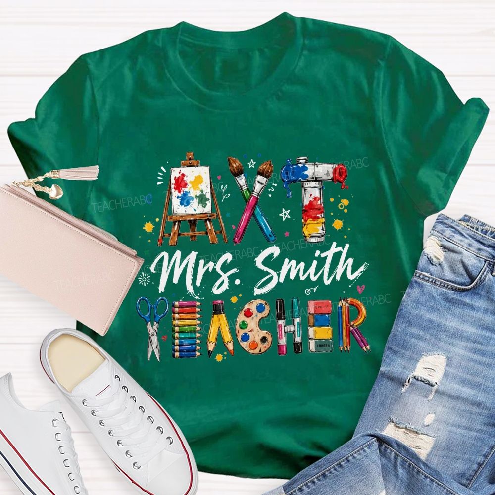 Personalized Name Art Teacher Watercolor Painting Supplies T-shirt