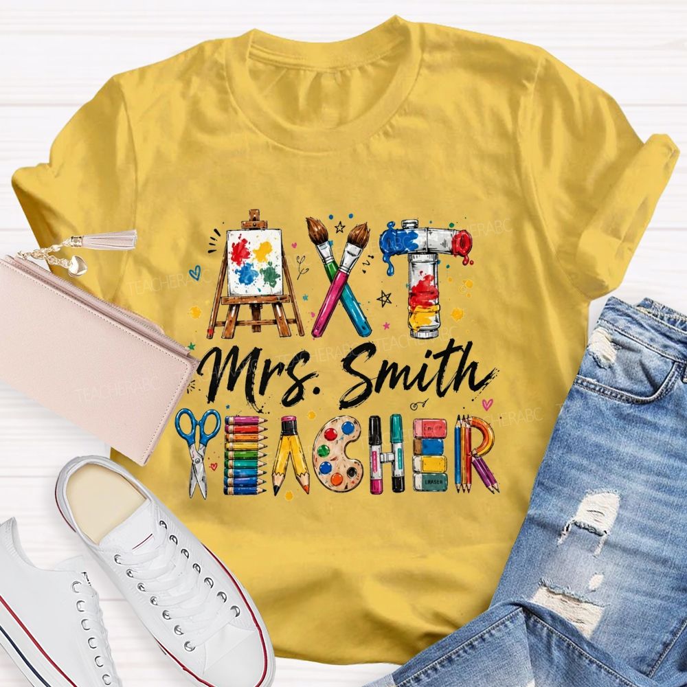 Personalized Name Art Teacher Watercolor Painting Supplies T-shirt