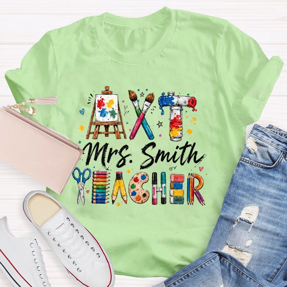 Personalized Name Art Teacher Watercolor Painting Supplies T-shirt