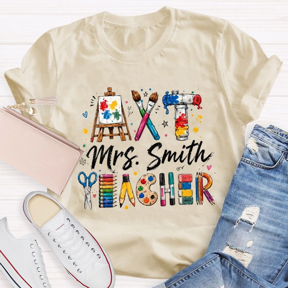 Personalized Name Art Teacher Watercolor Painting Supplies T-shirt