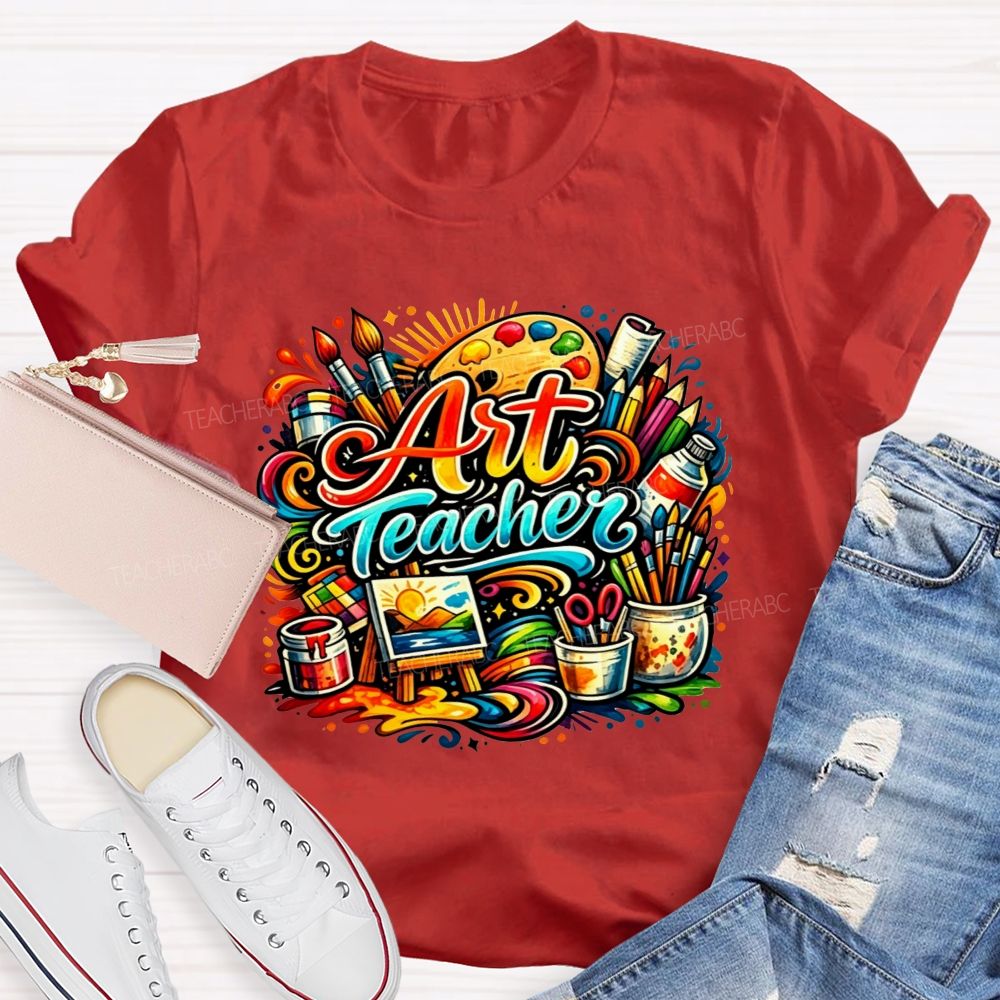 Rainbow Swirl Art Tools Artist Teacher T-shirt