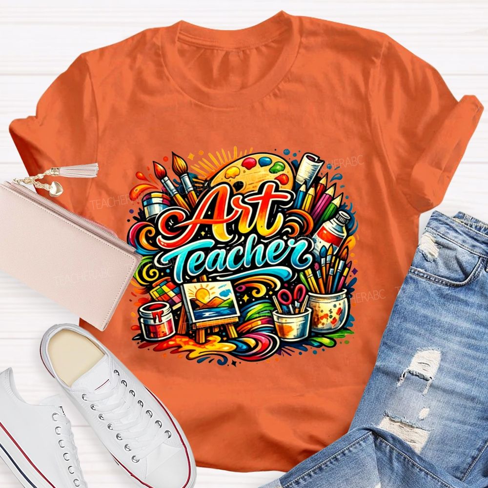 Rainbow Swirl Art Tools Artist Teacher T-shirt