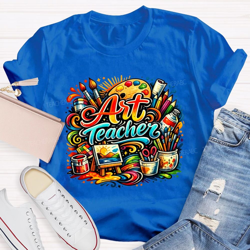 Rainbow Swirl Art Tools Artist Teacher T-shirt