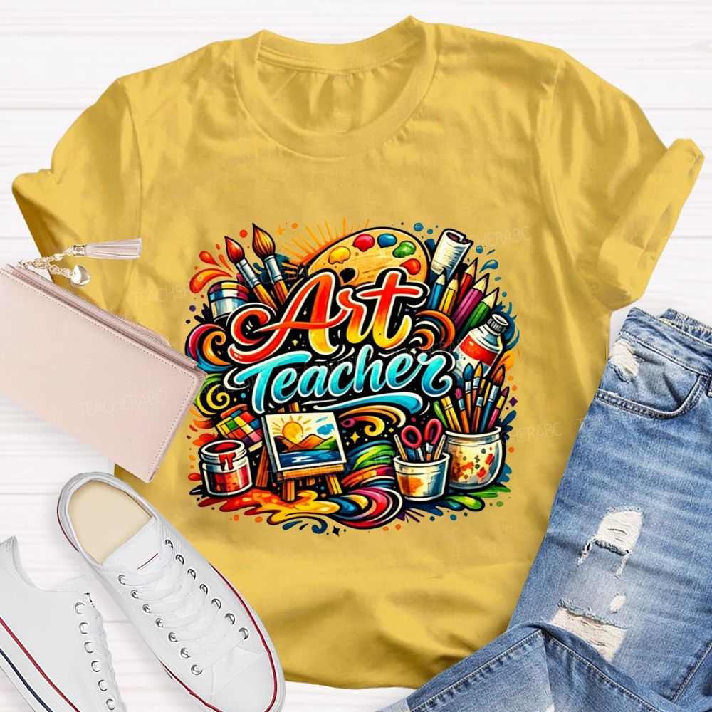 Rainbow Swirl Art Tools Artist Teacher T-shirt
