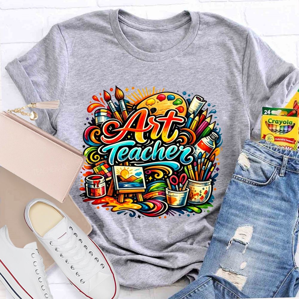 Rainbow Swirl Art Tools Artist Teacher T-shirt