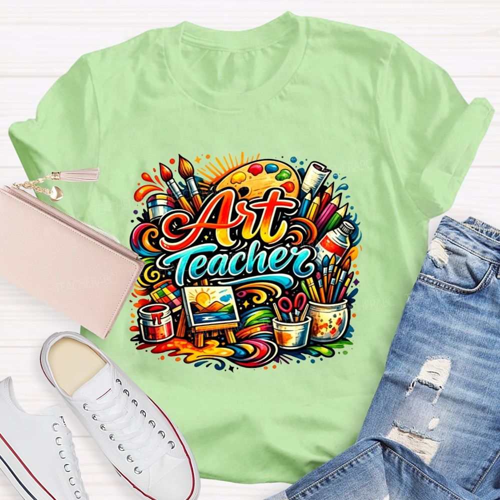 Rainbow Swirl Art Tools Artist Teacher T-shirt