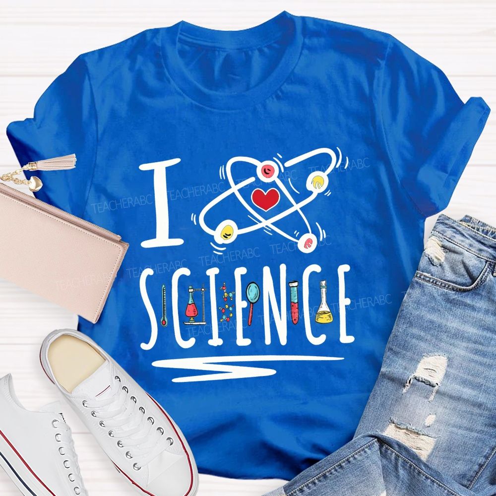 I Love Science Atom Lab Equipment Graphic Science Teacher T-shirt