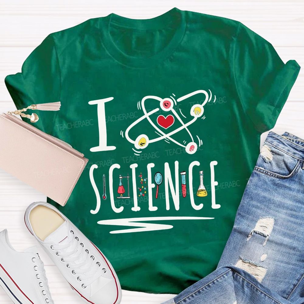 I Love Science Atom Lab Equipment Graphic Science Teacher T-shirt
