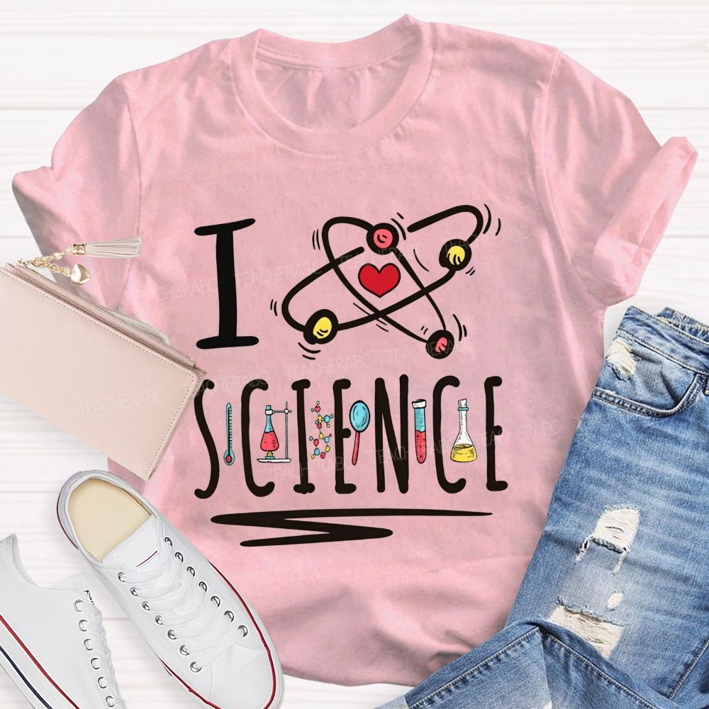 I Love Science Atom Lab Equipment Graphic Science Teacher T-shirt