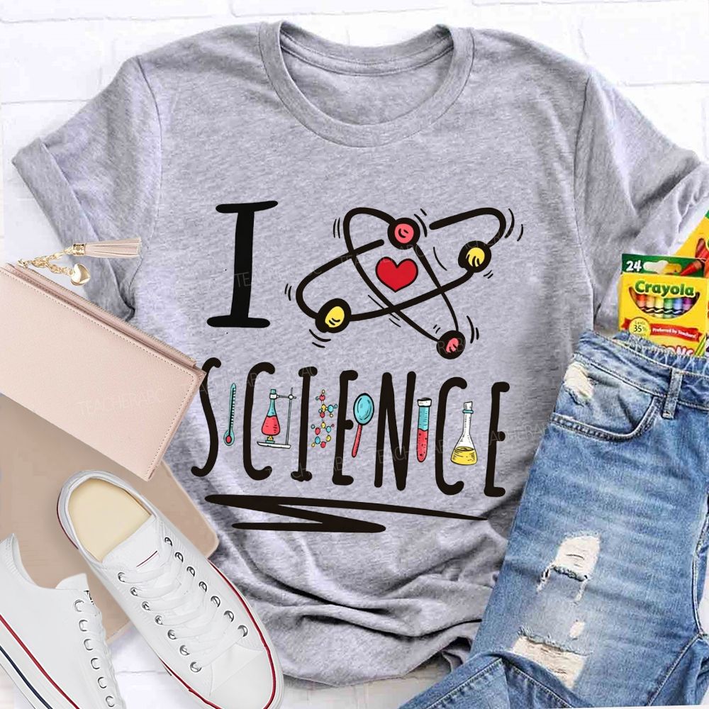 I Love Science Atom Lab Equipment Graphic Science Teacher T-shirt