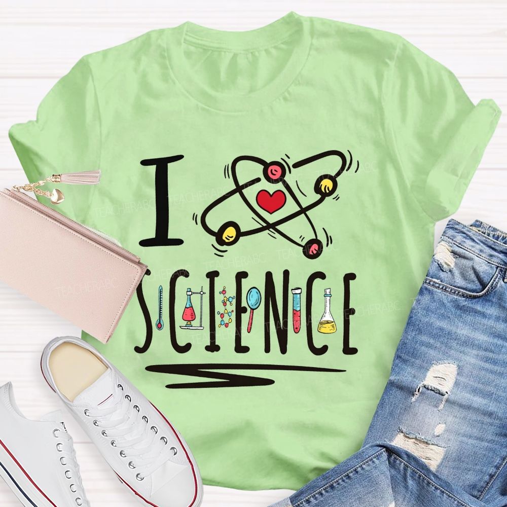 I Love Science Atom Lab Equipment Graphic Science Teacher T-shirt