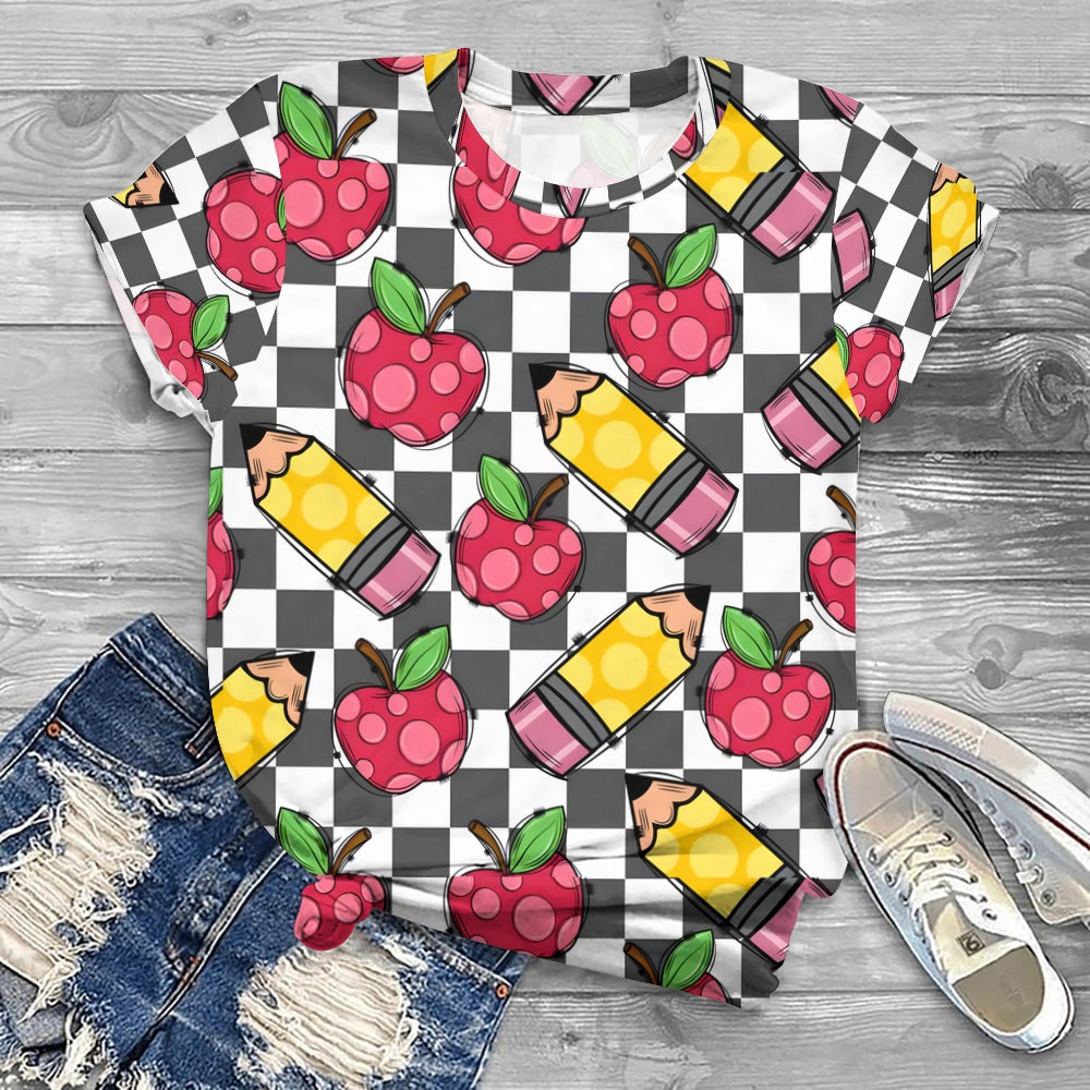 Apple Pencil Teacher Vibes Printed T-shirt