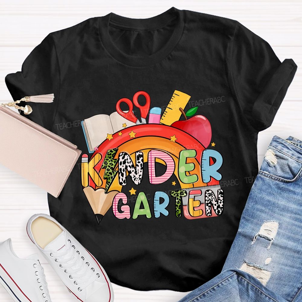 Personalized Grade Rainbow Kindergarten Teacher Life Vibes T-shirt