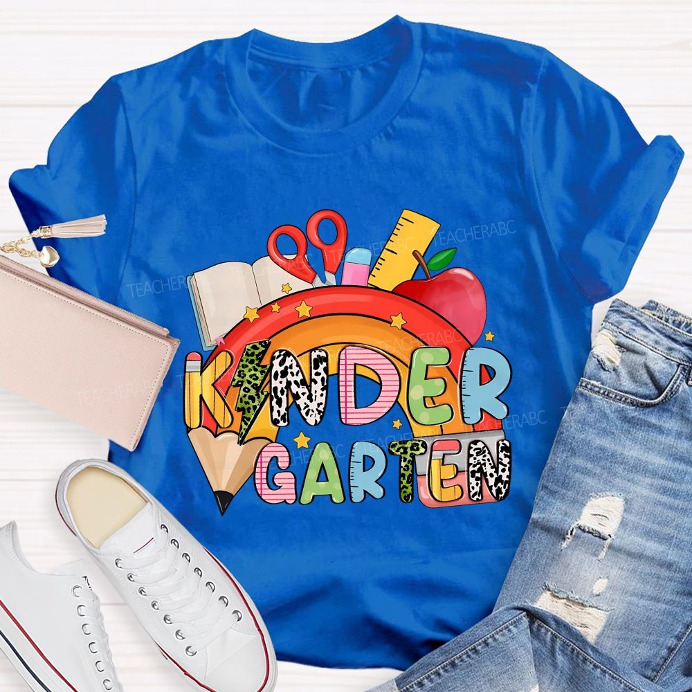 Personalized Grade Rainbow Kindergarten Teacher Life Vibes T-shirt