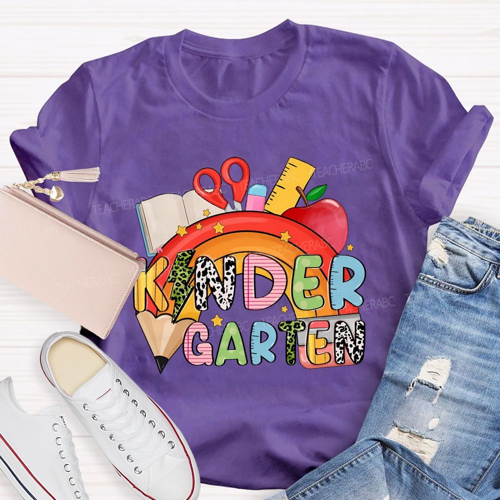 Personalized Grade Rainbow Kindergarten Teacher Life Vibes T-shirt
