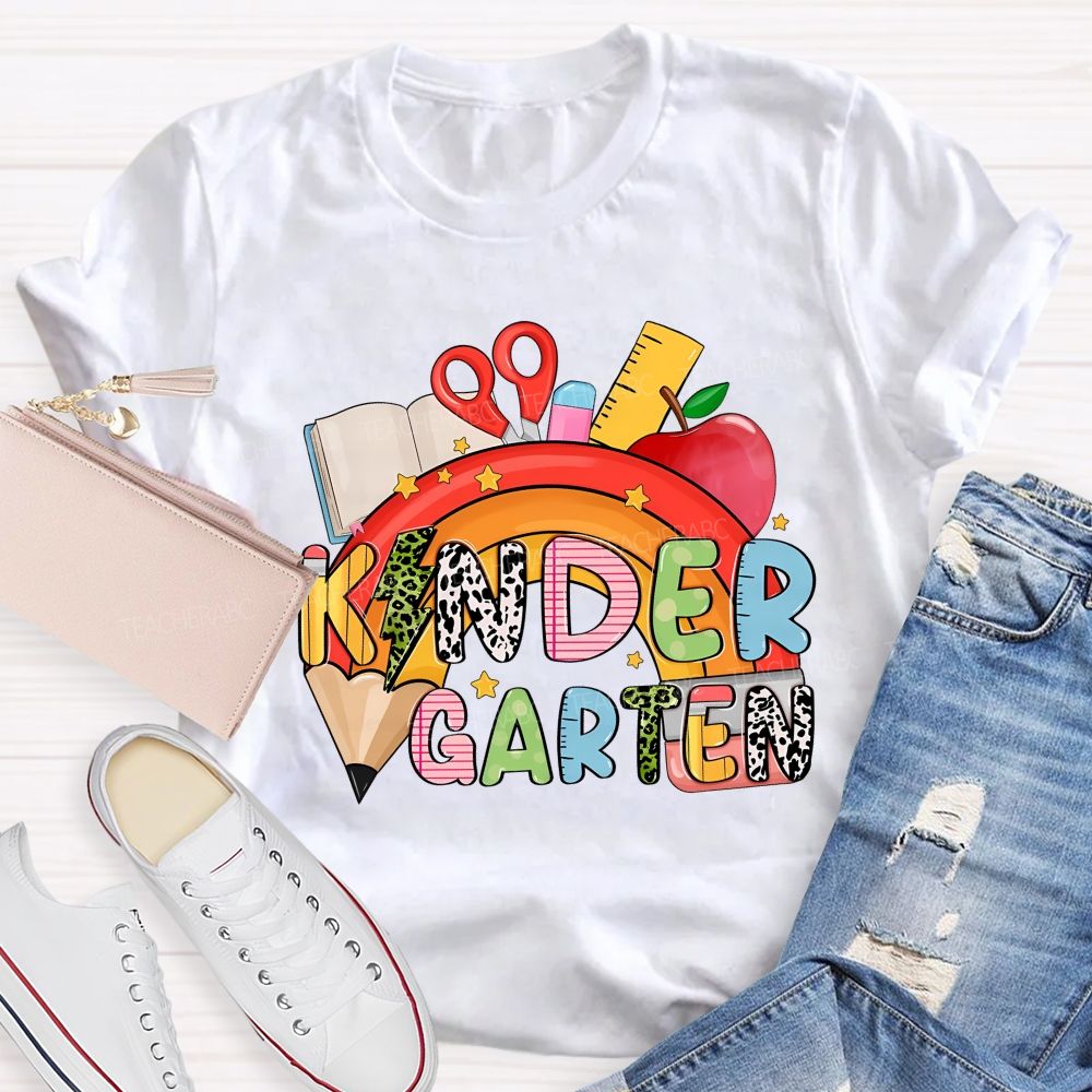 Personalized Grade Rainbow Kindergarten Teacher Life Vibes T-shirt