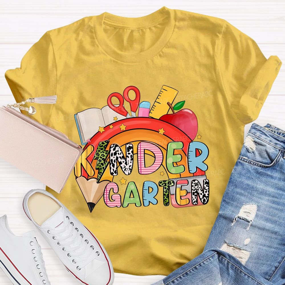 Personalized Grade Rainbow Kindergarten Teacher Life Vibes T-shirt