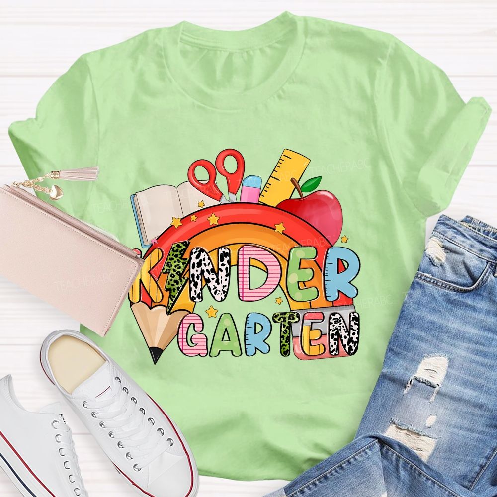 Personalized Grade Rainbow Kindergarten Teacher Life Vibes T-shirt