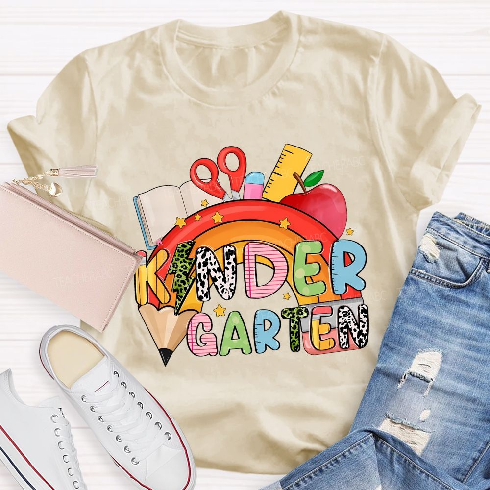 Personalized Grade Rainbow Kindergarten Teacher Life Vibes T-shirt