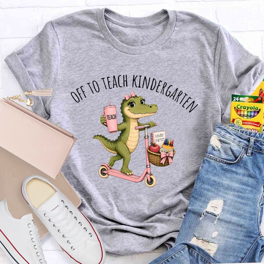 Personalized Grade Off To Teach Kindergarten Pink Scooter Gator Teacher T-shirt