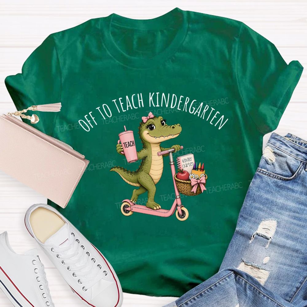 Personalized Grade Off To Teach Kindergarten Pink Scooter Gator Teacher T-shirt