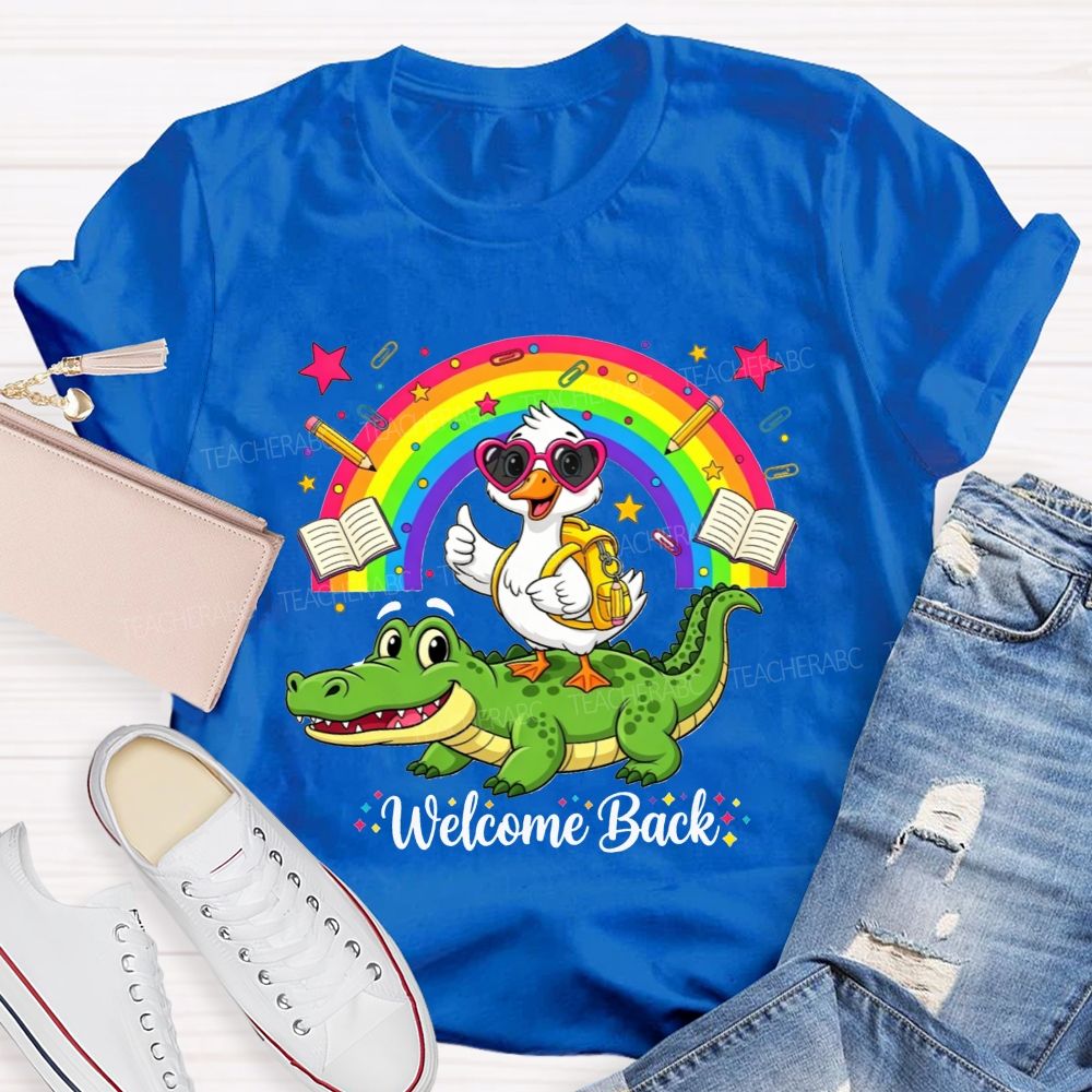 Welcome Back Duck On Crocodile Rainbow School Teacher T-shirt