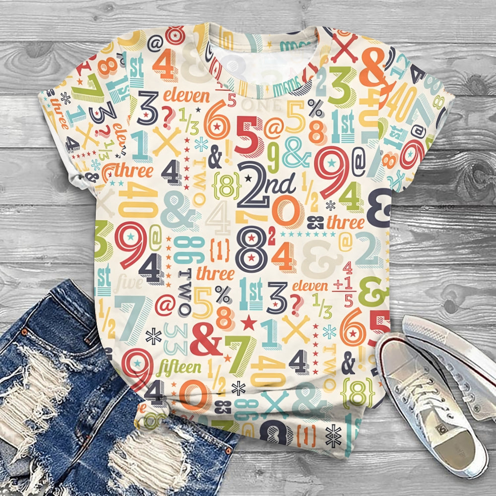Abstract Geometric Number Printed T-shirt