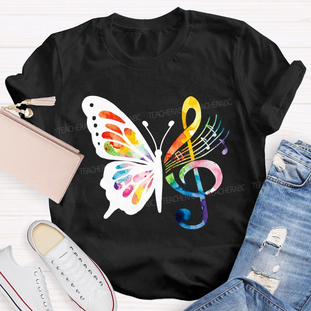 Music Notes With Butterfly Teacher T-Shirt