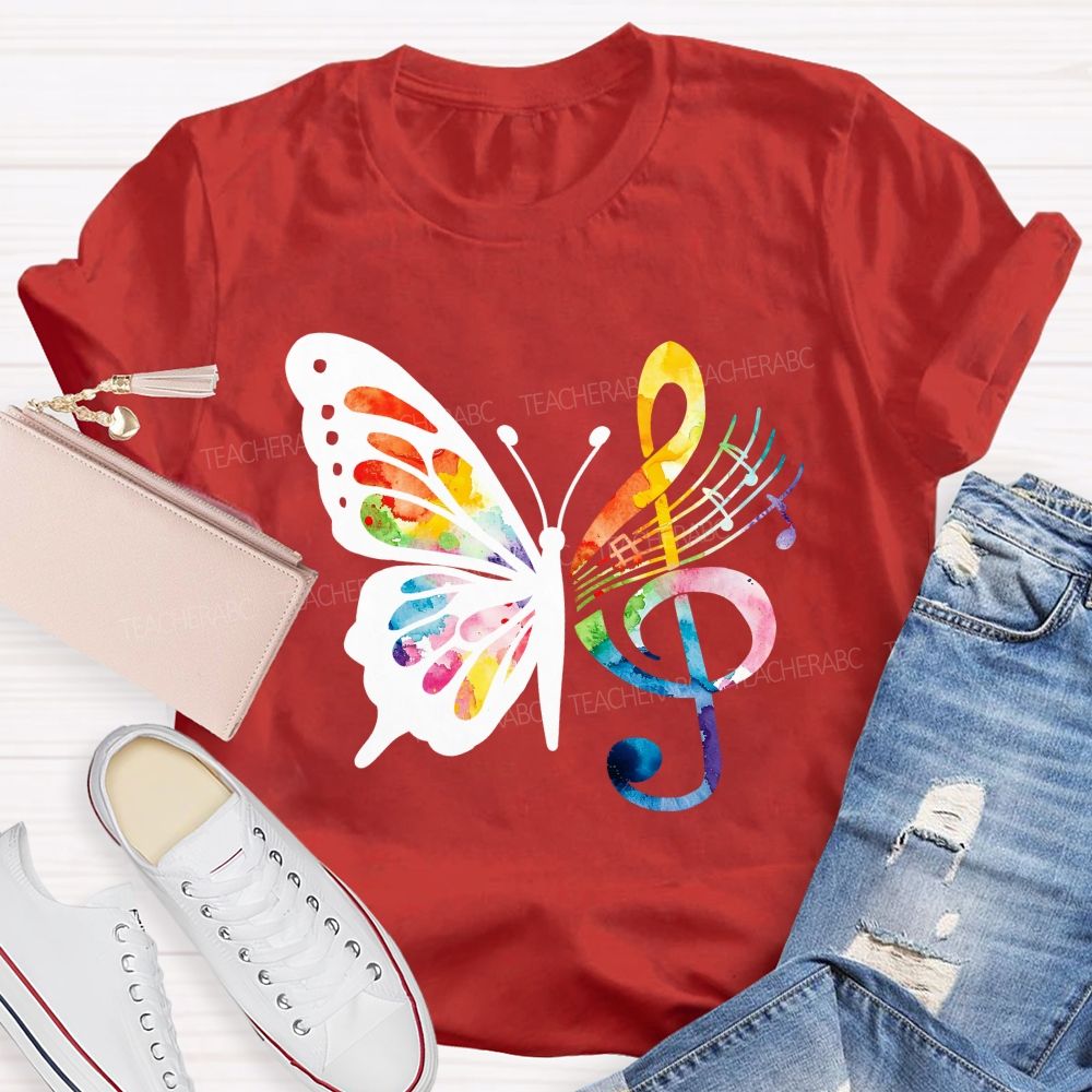 Music Notes With Butterfly Teacher T-Shirt