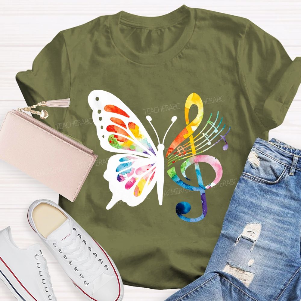Music Notes With Butterfly Teacher T-Shirt