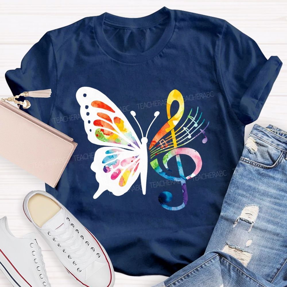 Music Notes With Butterfly Teacher T-Shirt