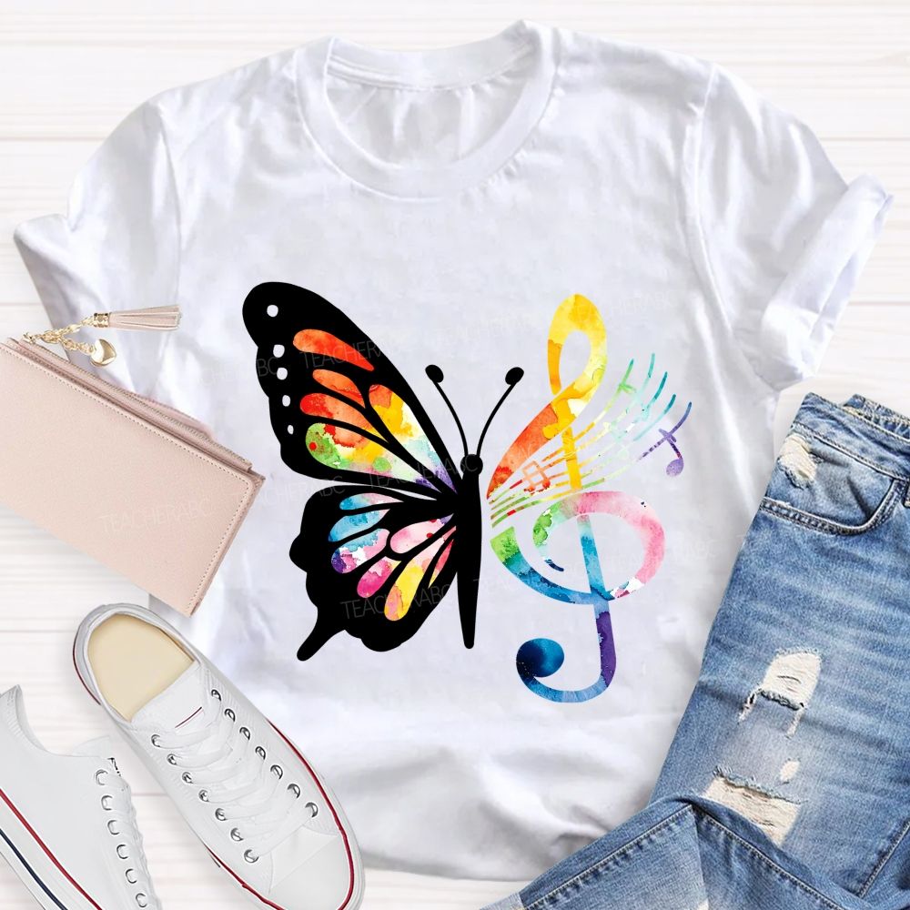 Music Notes With Butterfly Teacher T-Shirt