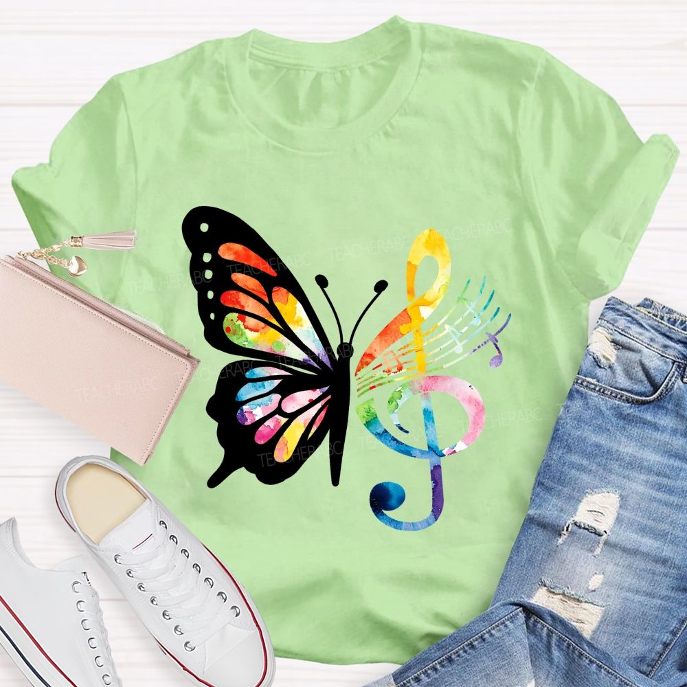 Music Notes With Butterfly Teacher T-Shirt